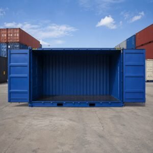 20ft High Cube one trip open side container in blue with full side wall open delivered in Australia.