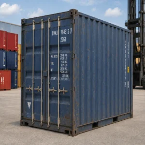 10ft used storage container in blue, cargo worthy condition, doors closed for sale in Australia.