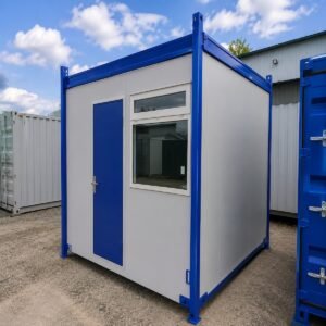 Jackleg site cabin 10ft x 10ft in goosewing grey, door closed, for sale in Australia