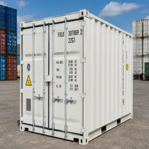 10ft white storage container, one-trip condition, doors closed for sale in Australia.