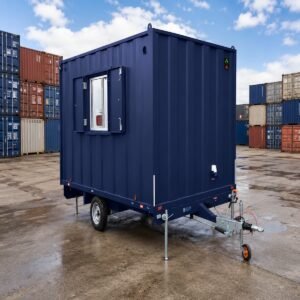 12ft mobile canteen cabin on wheels with steel security shutters for sale in Australia.
