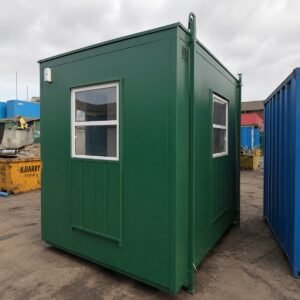 Steel office cabin 12ft x 8ft, unit 2, anti-vandal shell with shuttered window for sale in Australia.