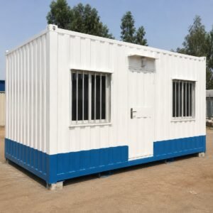 Site storage cabin 12ft x 8ft, unit 2, all-steel store with doors closed for sale in Australia.