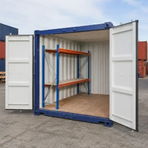 2-tier container side racking single bay QF1050 — powder-coated steel with chipboard shelves — Australia