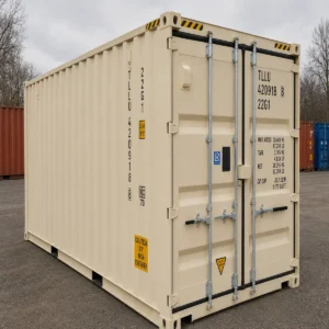 20ft high cube container home storage for sale - new one-trip, cream exterior, 14 vents, coated floor, easy-open doors, factory lockbox, Lowood QLD, Australia