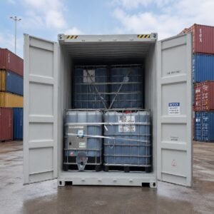 IBC decant station setup inside 20ft high cube container for sale in Australia.