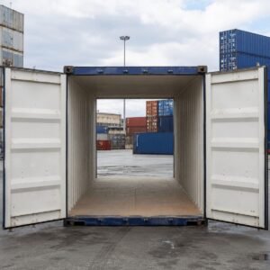 Used 20ft double door tunnel container with cargo doors open at both ends for sale in Australia.