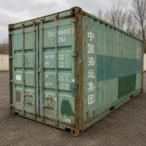 20ft used as-is shipping container for sale - green, door seals show light wear, stock ref 2461, Cor-Ten steel, marine ply floor, Lowood QLD, Australia