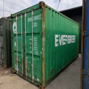 20ft used as-is shipping container for sale - green, door seals show light wear, stock ref 3024, Cor-Ten steel, marine ply floor, Lowood QLD, Australia