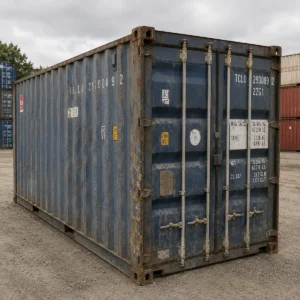 Buy a blue 20ft used shipping container — wind and watertight, ISO certified, Cor-Ten steel, marine ply floor, 33.2m³. In stock from QLD depot. Get a quote today.