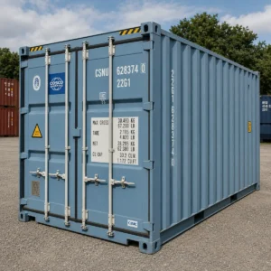20ft used cargo worthy shipping container for sale - blue, stock ref 2444, Cor-Ten steel, 28mm hardwood floor, lockable double doors, QLD depot, Australia