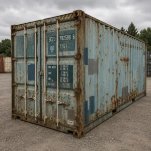 a 20ft used cargo worthy shipping container in blue — stock ref 2442, Cor-Ten steel, 28mm ply floor, factory lockbox, forklift pockets. Delivered Australia-wide.