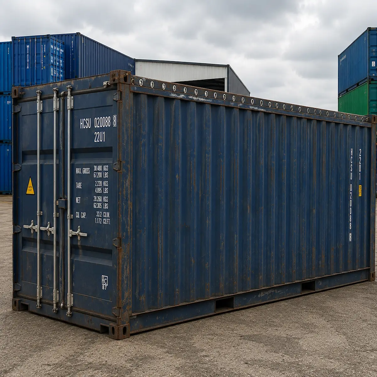 20ft open top container cargo worthy — blue with tarpaulin roof