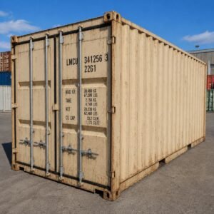 Beige 20ft used shipping container, wind and watertight, doors closed delivered in Australia.