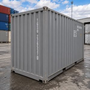 Grey 20ft used shipping container, wind and watertight, doors closed delivered in Australia.