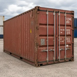 20ft used wind and watertight shipping container for sale - stock ref 3004, Cor-Ten steel, marine ply floor, lockable double doors, QLD depot, Australia