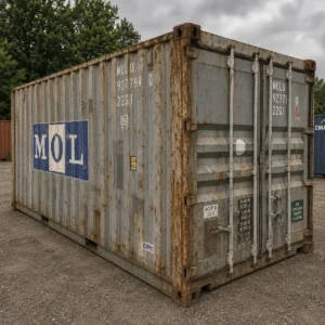 20ft used wind and watertight shipping container for sale - blue, stock ref 2446, Cor-Ten steel, 28mm marine ply floor, factory lockbox, QLD depot, Australia