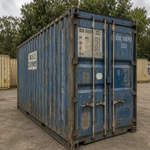 20ft used wind and watertight shipping container for sale - blue, stock ref 2978, Cor-Ten steel, 28mm marine ply floor, factory lockbox, QLD depot, Australia