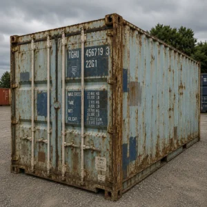 20ft used wind and watertight shipping container for sale - blue, stock ref 3014, Cor-Ten steel, 28mm marine ply floor, factory lockbox, QLD depot, Australia