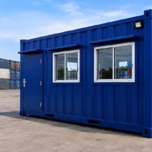 3 window security gatehouse for sale - anti-vandal steel, RAL 5013 blue, 18mm particle board floor, 3 windows, available in Australia