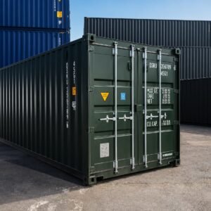 40ft high cube shipping container for sale - stock ref 2536, one-trip new, Cor-Ten steel, marine ply floor, lockable double doors, 76.4m3, Lowood QLD, Australia