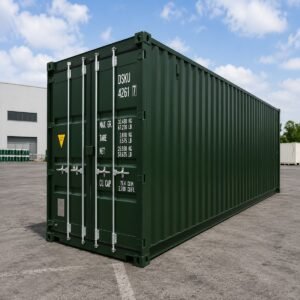 40ft high cube cargo worthy shipping container for sale - dark green, stock ref 2868, valid CSC plate, 28mm hardwood floor, lockable double doors, 9'6" height, Lowood QLD, Australia