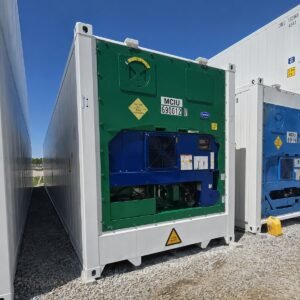 40ft high cube used reefer container cargo worthy for sale - stock ref 2904, green exterior, R134a refrigerant, valid CSC plate, 380V 32A, Lowood QLD, Australia