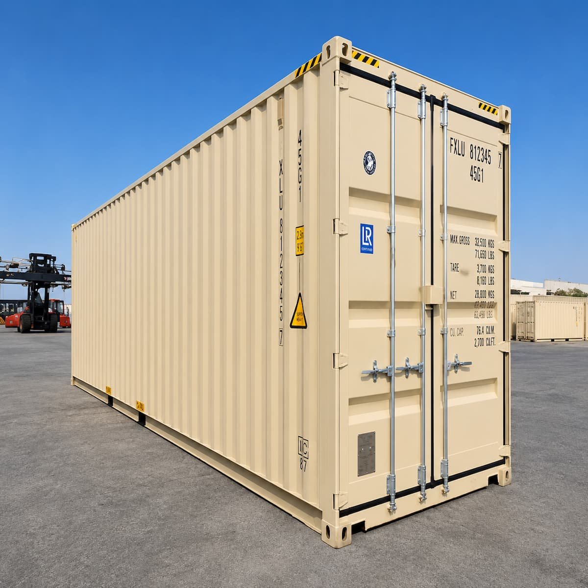 40ft new one-trip standard shipping container for sale - stock ref 2553, direct ship, steel cargo doors, quality timber floor, 67.7m3, Lowood QLD, Australia