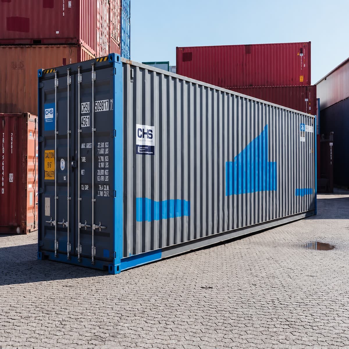 40ft used standard wind and watertight shipping container for sale - blue, stock ref 2988, direct ship, surface rust and wear, 67.7m3, Lowood QLD, Australia