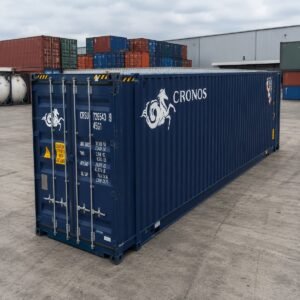 45ft used high cube container in blue, wind and watertight condition, side view