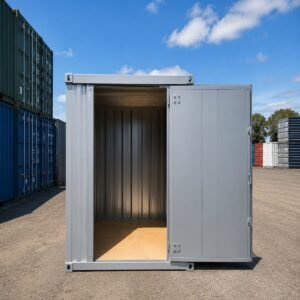 Double locking system on galvanised flat pack store doors for sale in Australia.