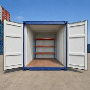 3-tier adjustable container end racking kit QF1066 — powder-coated steel with chipboard shelves — Australia