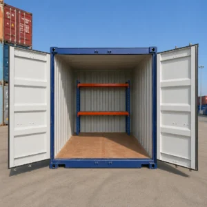 Adjustable two-tier container racking kit — powder-coated steel with chipboard shelves — Australia