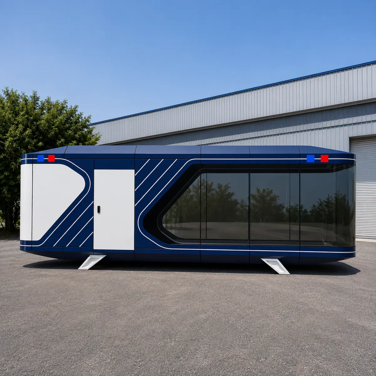 Furnished steel capsule pod exterior — relocatable modular unit Australia