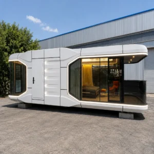 Prefab steel capsule cabin exterior — relocatable modular unit Australia