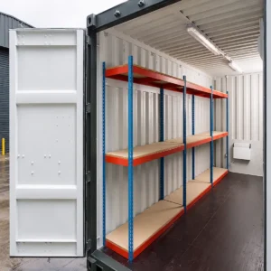 3-tier container side racking single bay QF1053 — powder-coated steel with chipboard shelves — Australia