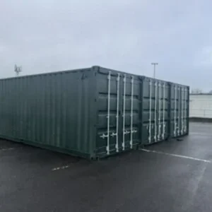Green 40ft used high cube shipping container with double cargo doors and lockbox, stock 2516