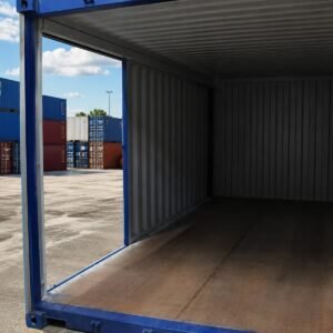 Clean unloaded marine plywood floor inside one-trip food grade container for sale in Australia.