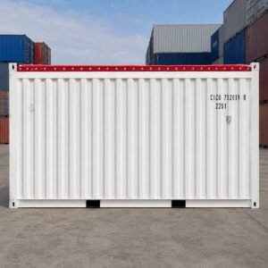 New ivory 20ft hardtop open top container with steel roof panel fitted delivered in Australia.